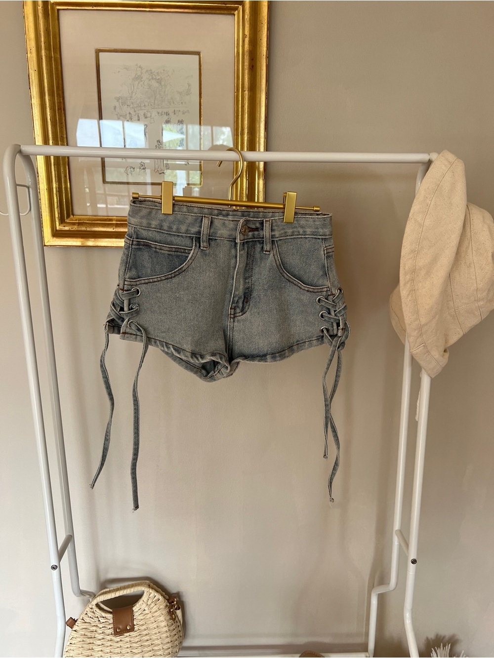 Adika Light Blue Lace-Up Denim Shorts